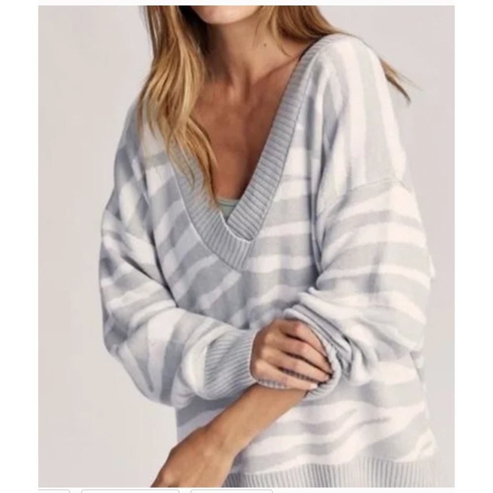 Varley Calvert V Neck Oversized Sweater Zebra Stripe Wool Blend Womens Small